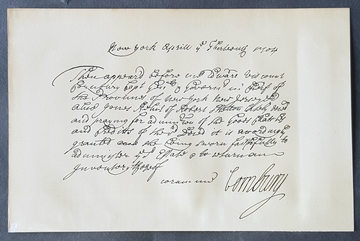 1869 D T Valentine Antique Print Reissue of a Letter from Lord Cornbury in 1704