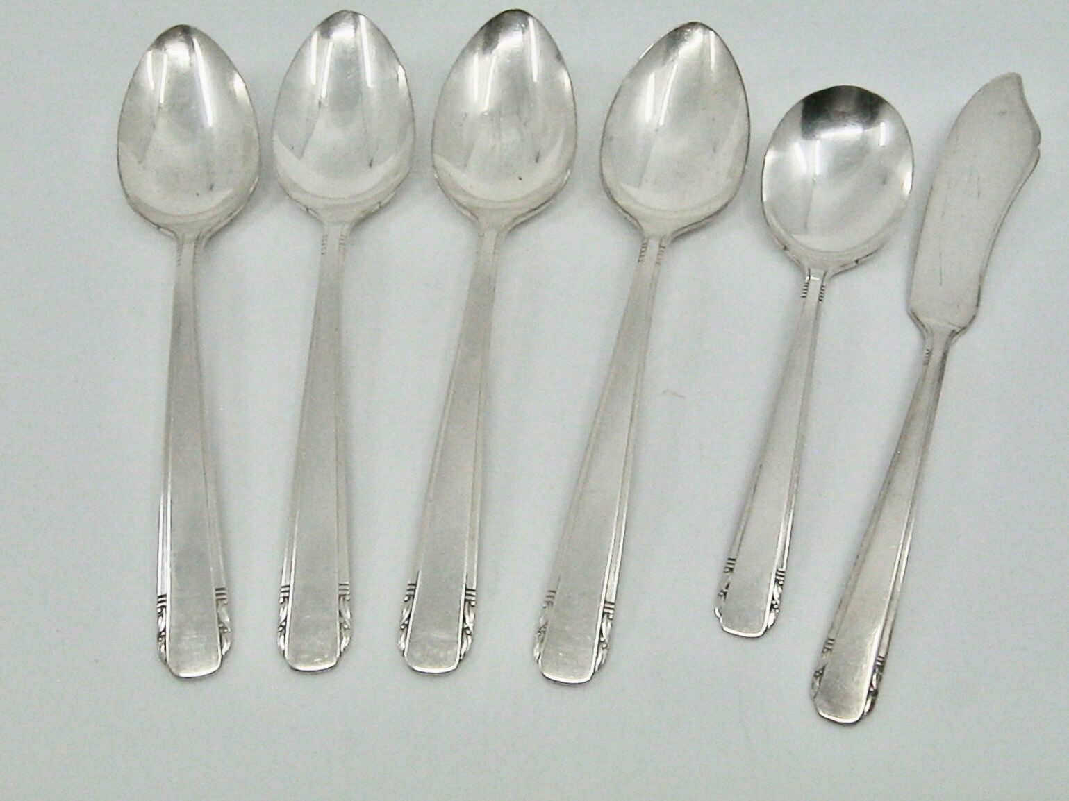 6Pc Oneida Community Elaine Place Oval Soup Sugar Spoon Butter Knife Silverplate