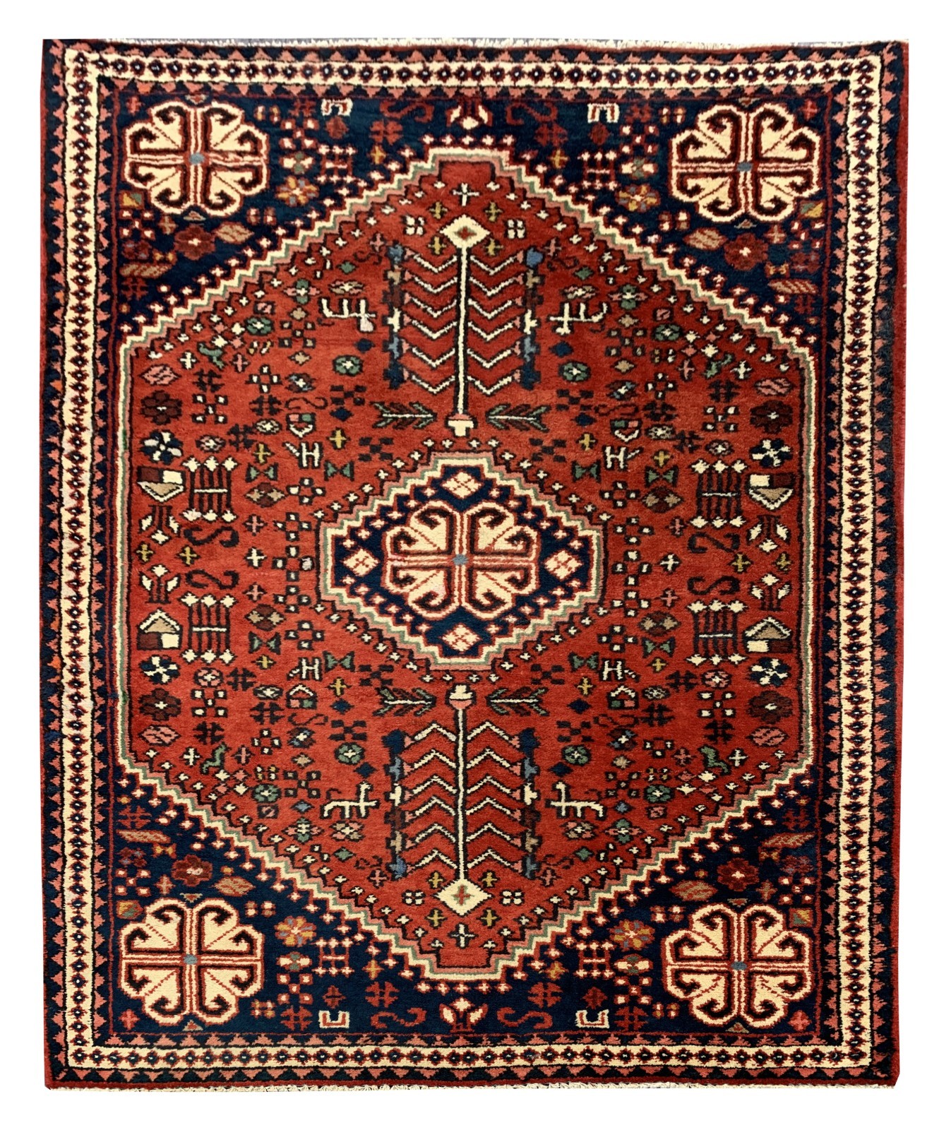 Authentic Hand Knotted Qashqai Shrz Wool Area Rug 4.11 x 3.3 Ft