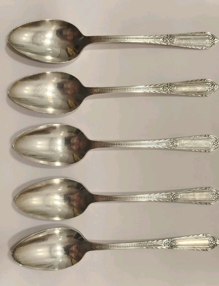 Five 1937 Rogers Silverplate Cotillion Collection Serving Spoons