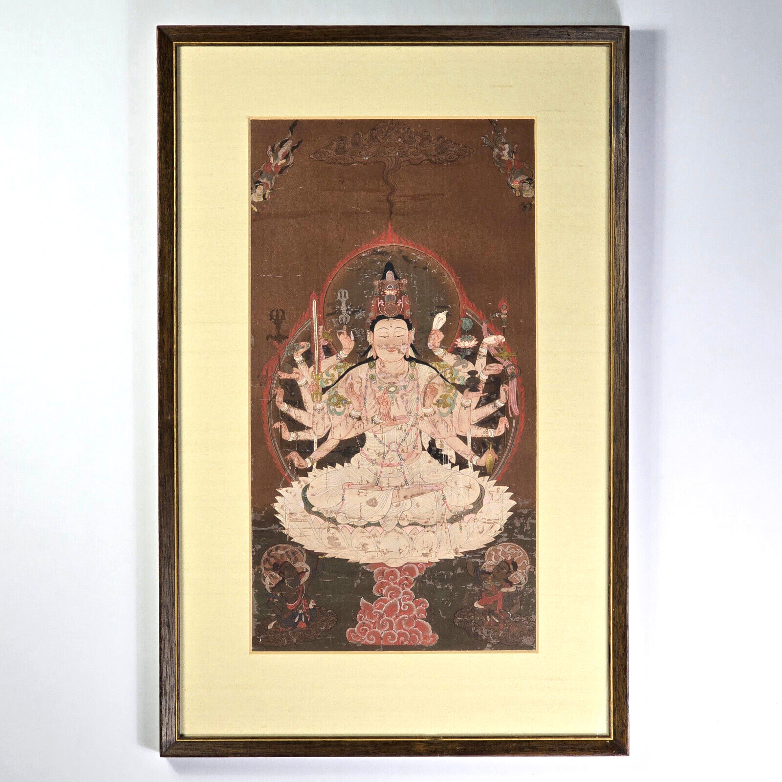 Tibetan Buddhist Cundi Deity, Hand Colored Wood Block Print, Numbered #1, Framed