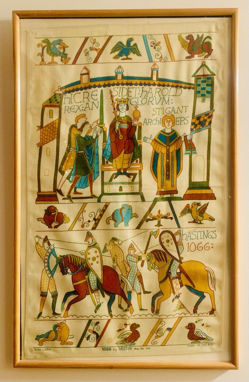 Framed Irish tapestry of Hastings 1066 by Ulster Reg # 5346.