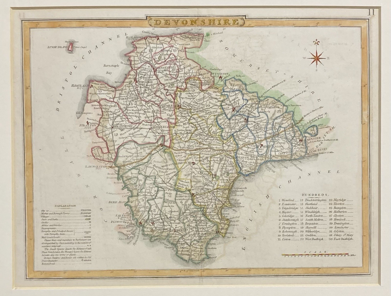 Antique Map Early 1800s Devonshire – Hand-Coloured Copperplate Engraving