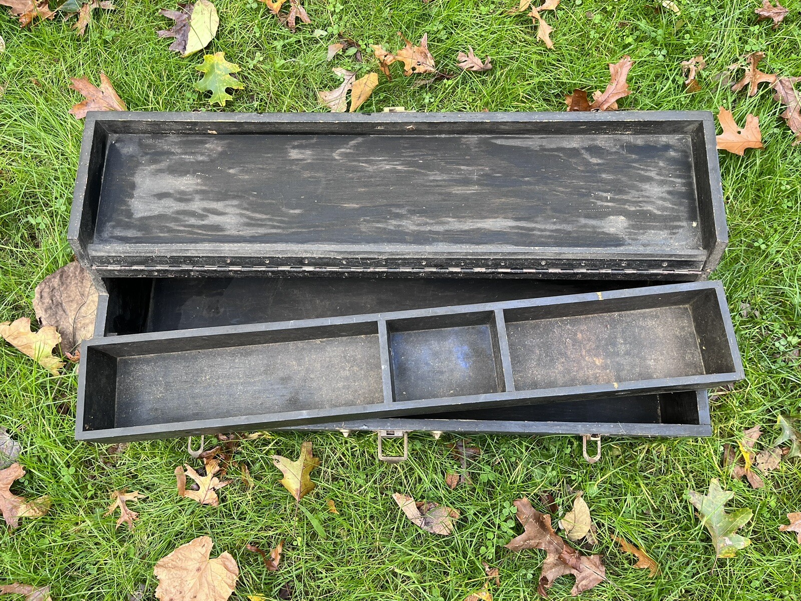 Antique Rustic Primitive 32” Trunk Carpenters Wood Tool Box Chest Dovetail Eagle