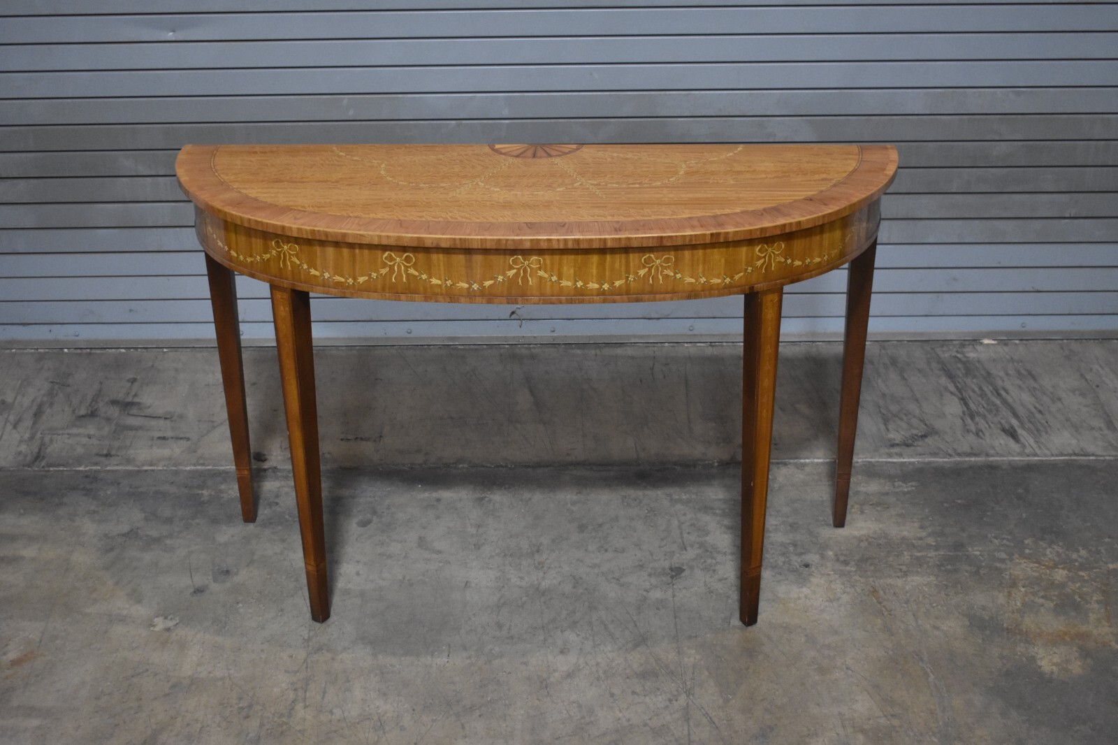 Heritage Heirloom Demi Lune Hall Table Console Table Sunburst Satinwood Inlay