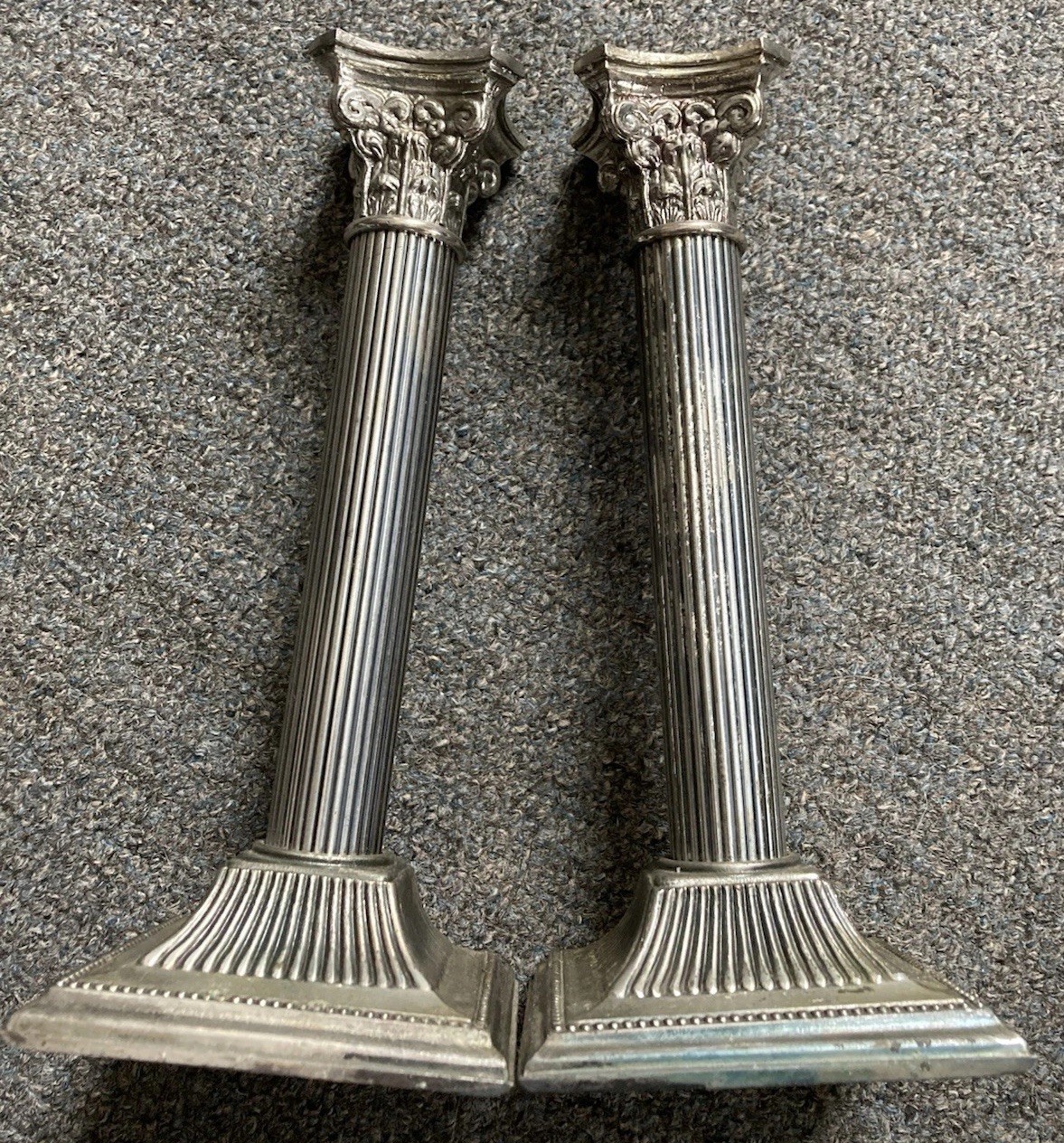Antique English Towle WA Silver Plate Pair Column Candle Sticks Corinthian 1980s