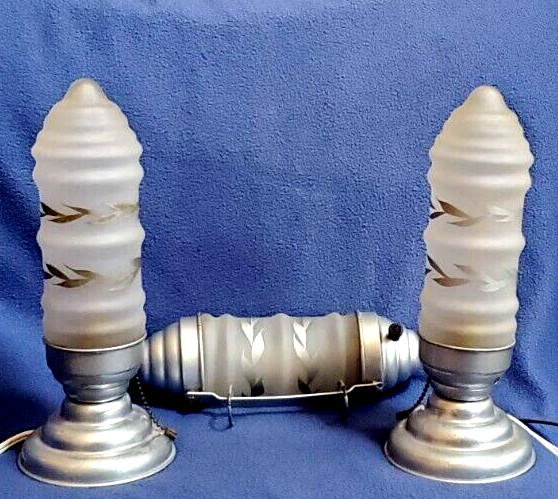 3pc set Skyscraper Boudoir Bullet Torpedo Art Deco Lamp globe glass frankart