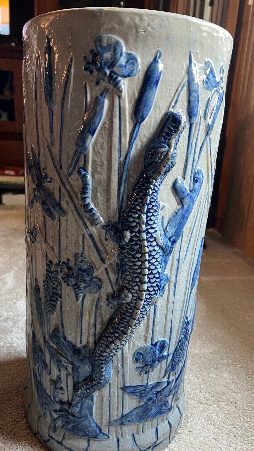 Rare 1890 Whites Utica Alligator Umbrella Stand in Good Condistion