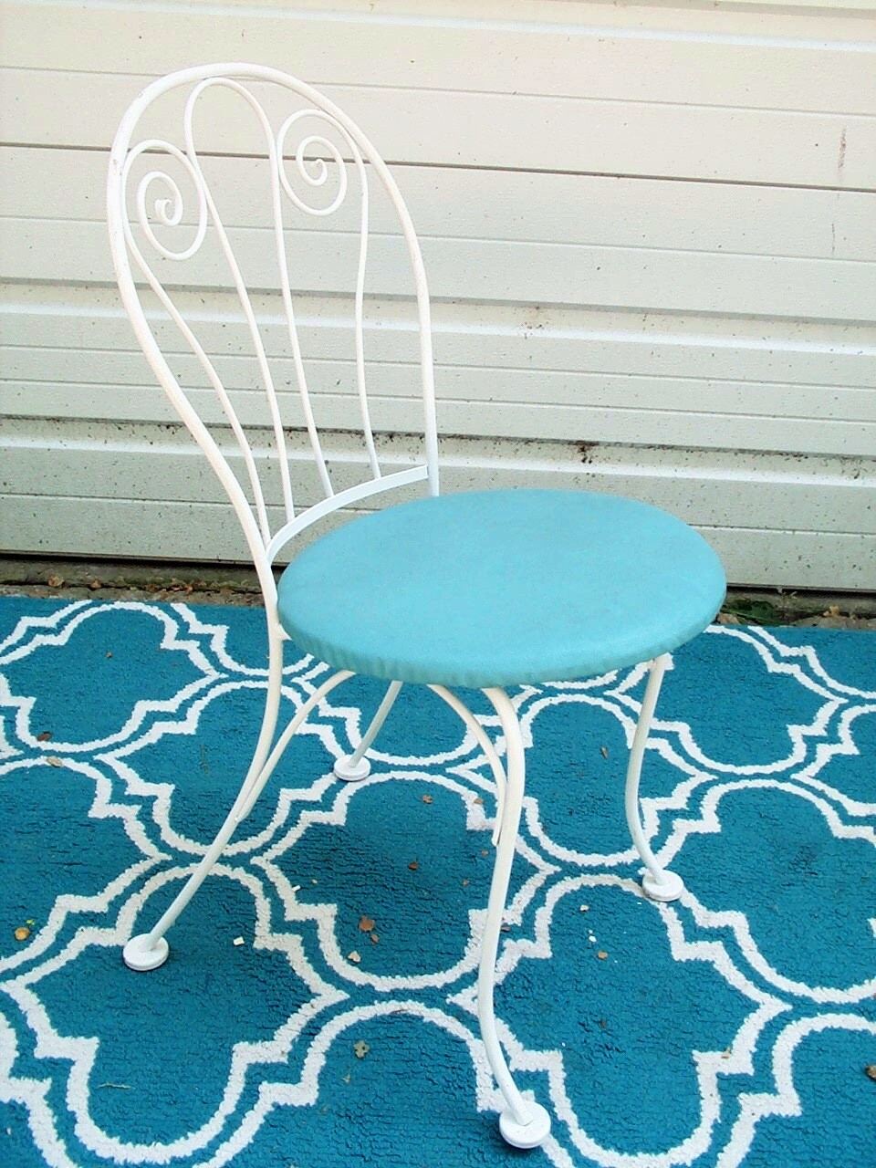CHAIR Vintage Carolina Forge Cafe Vanity Patio Seat Wrought Iron Lite Blue Color
