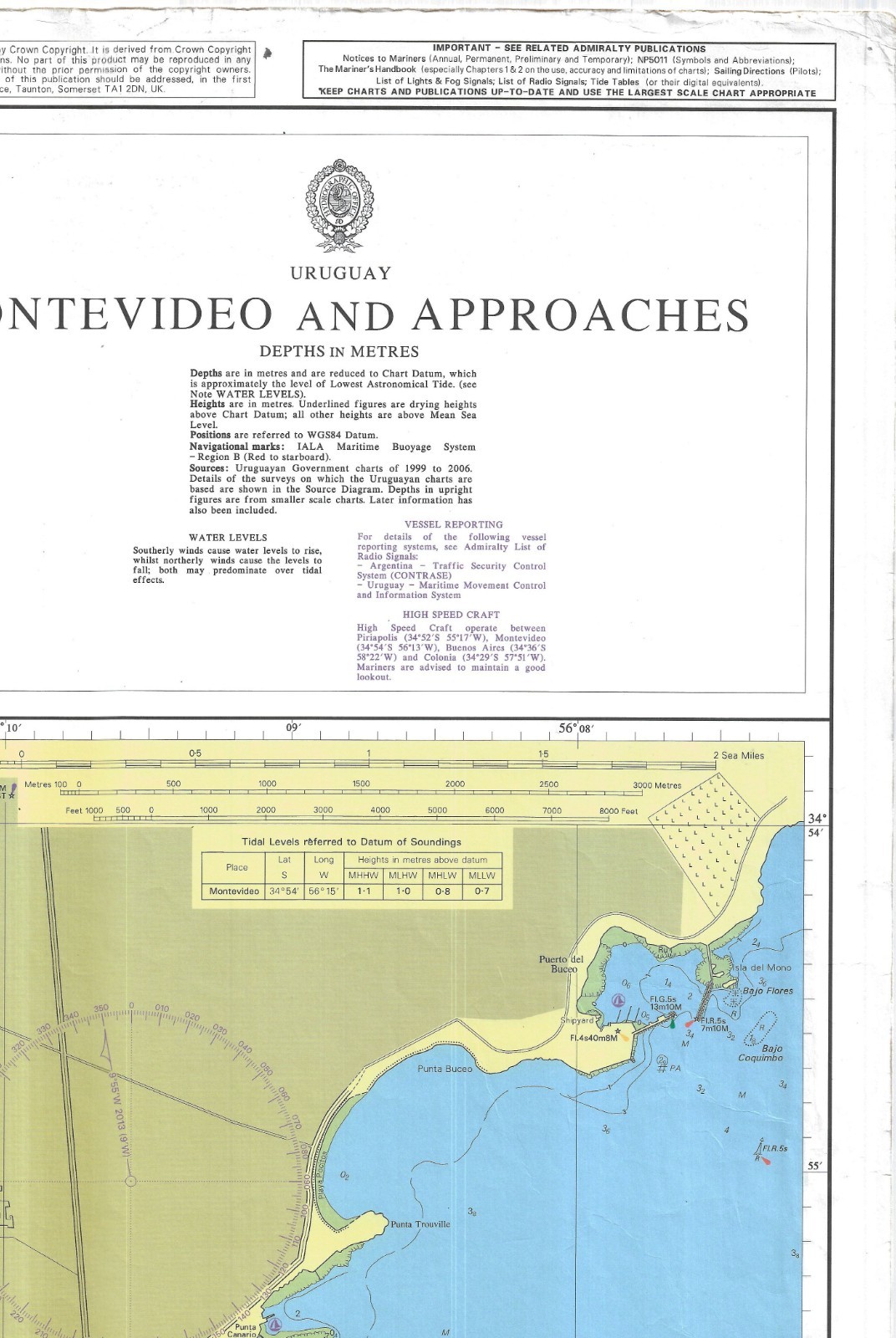 2001 Uruguay Montevideo Approaches Chart Map Maritime Marine Nautical Admiralty