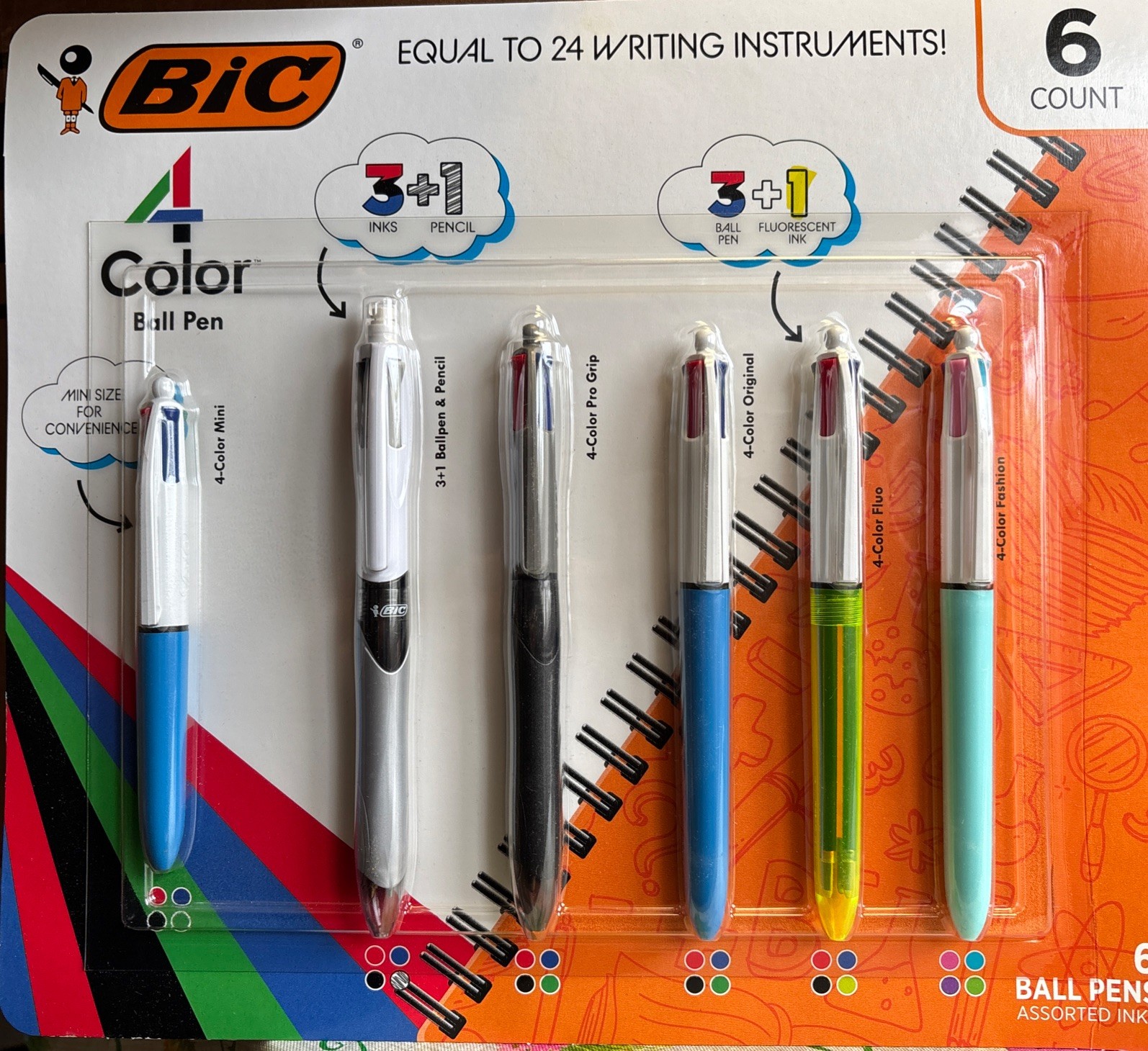 Bic Multi Color 6 Count Ball Pens Brand New-Sealed Package!