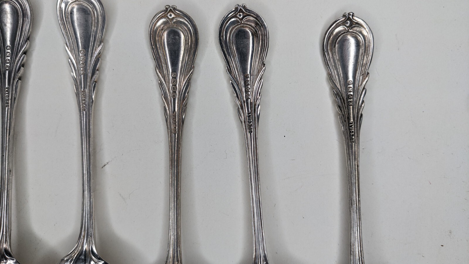 6 Lily Pattern Desert Spoons EPNS Silver Rare 1860-1880 Victorian Flatware 18cm