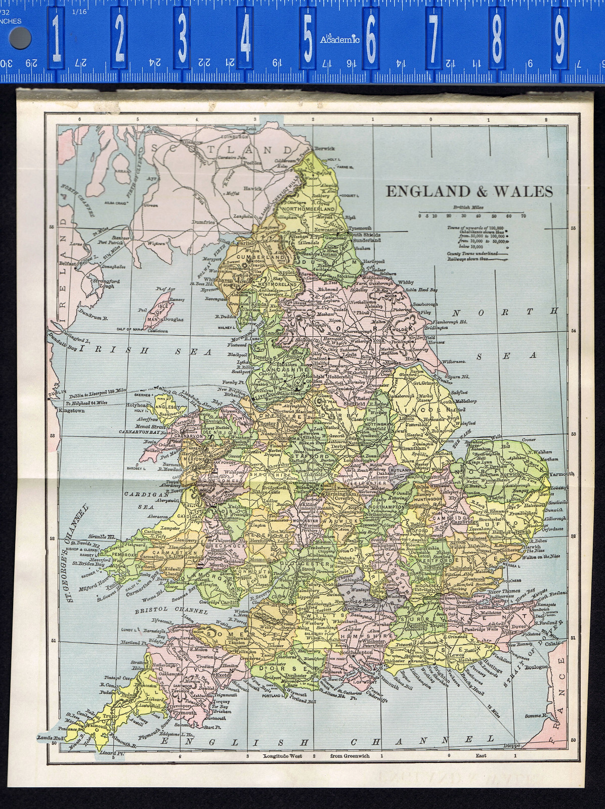 ENGLAND & WALES – EUROPE – 1902 Antique Color Map