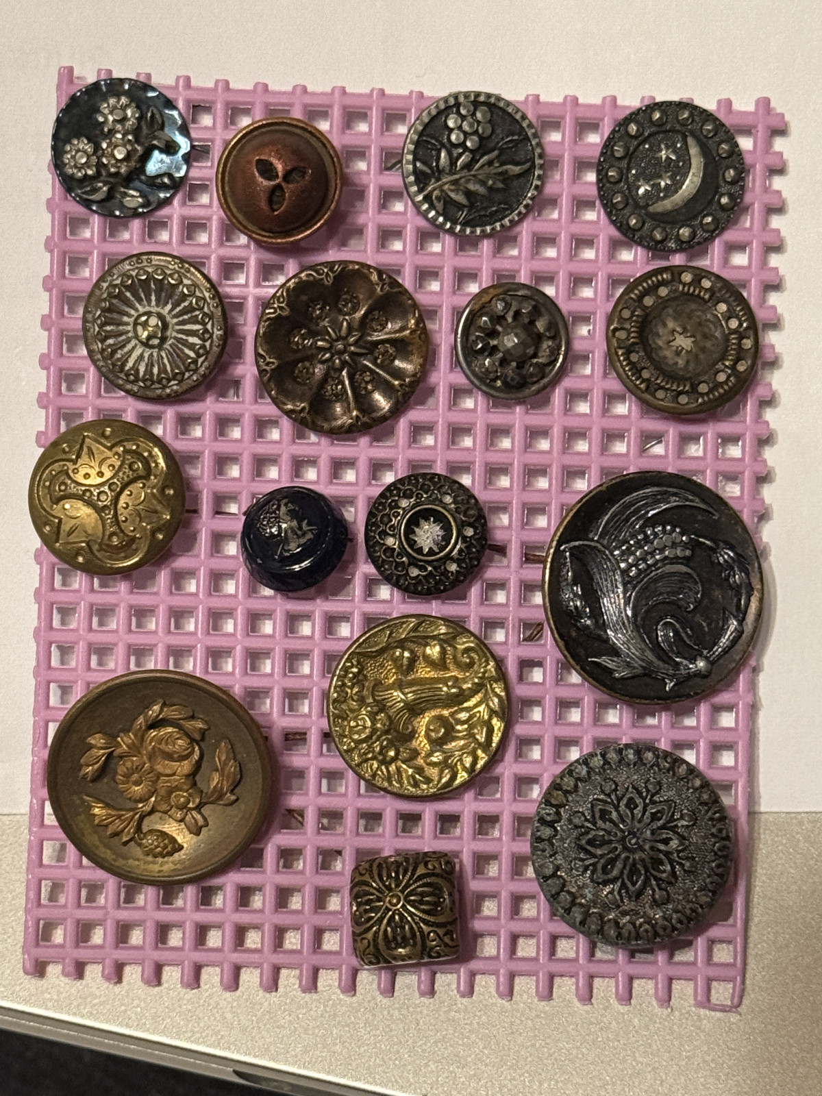 16 ANTIQUE Victorian STARS + MOON + Blue Tinted + Cut Steel + Flowers + Square