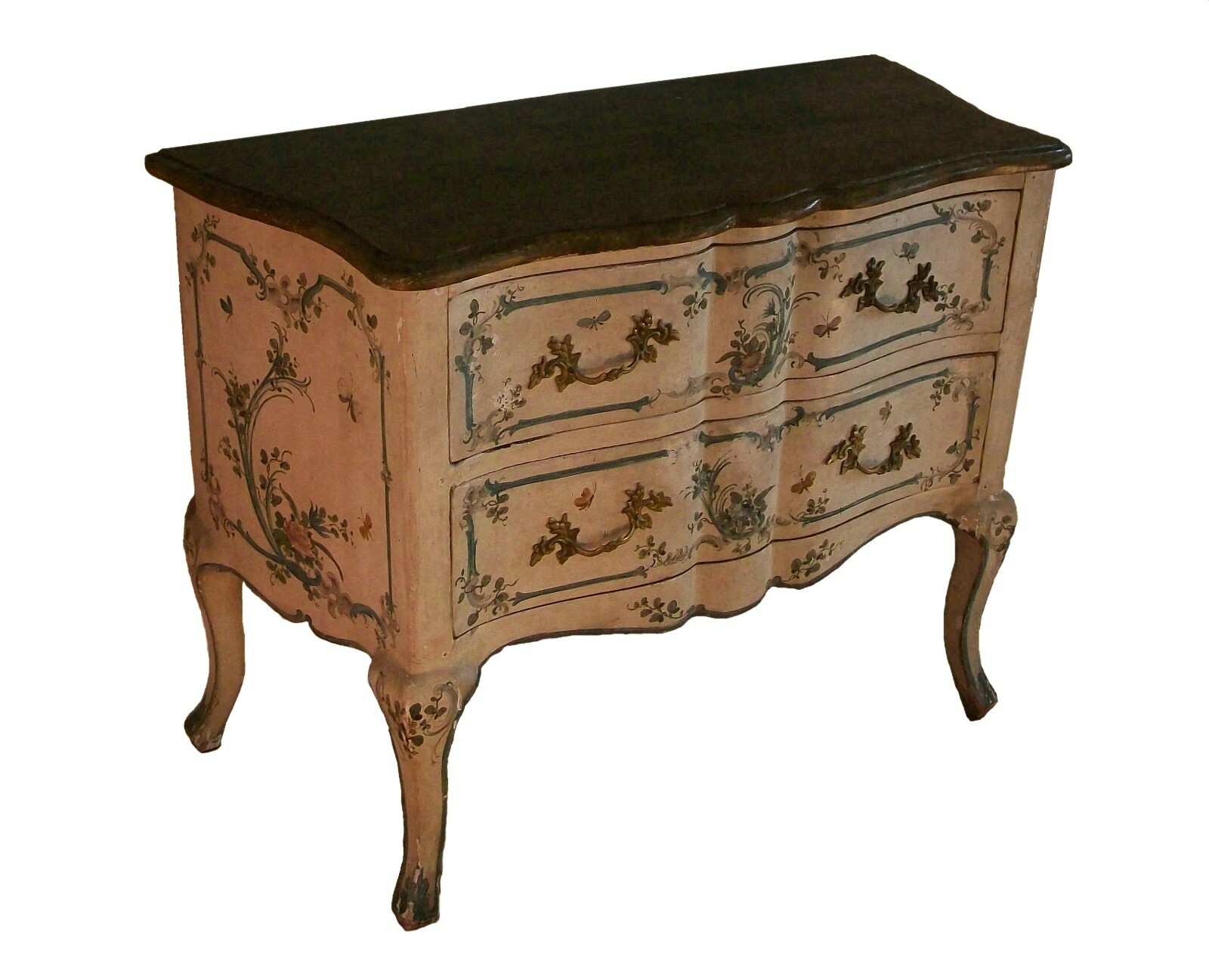 Italian Rococo Floral & Butterfly Painted Chest of Drawers – Mid 19th Century