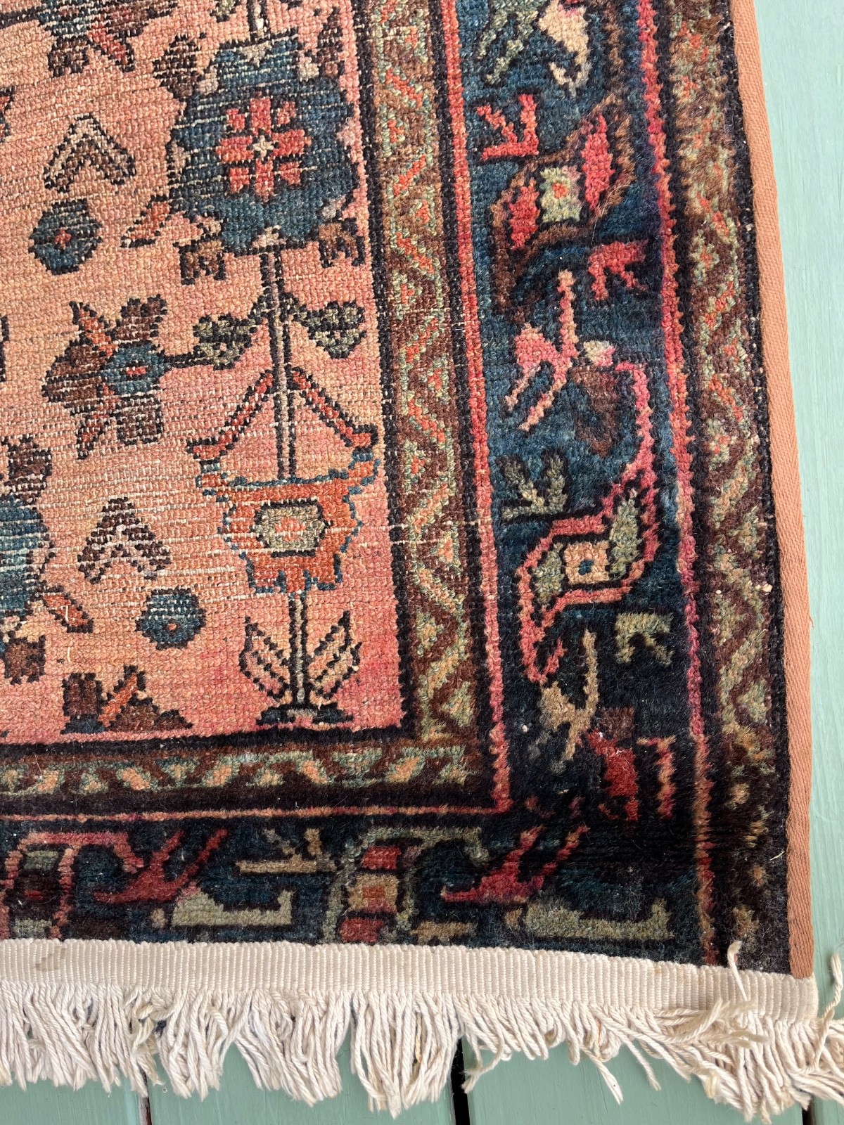 Antique Orential Hand Woven Geometric Floral Flat Weave 100% Wool Rug 43”x67”