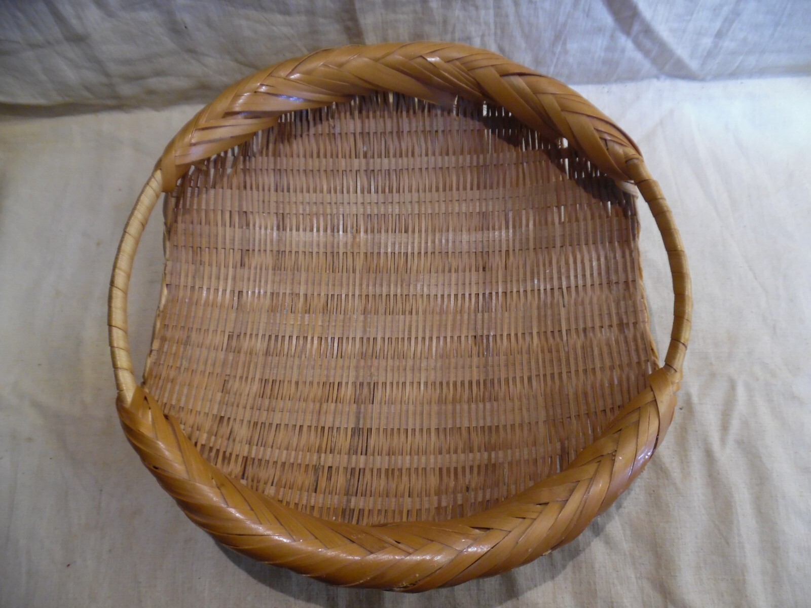 Unique Chinese Rice Winnowing Basket Round Bamboo Basket Fruit Basket 1960s