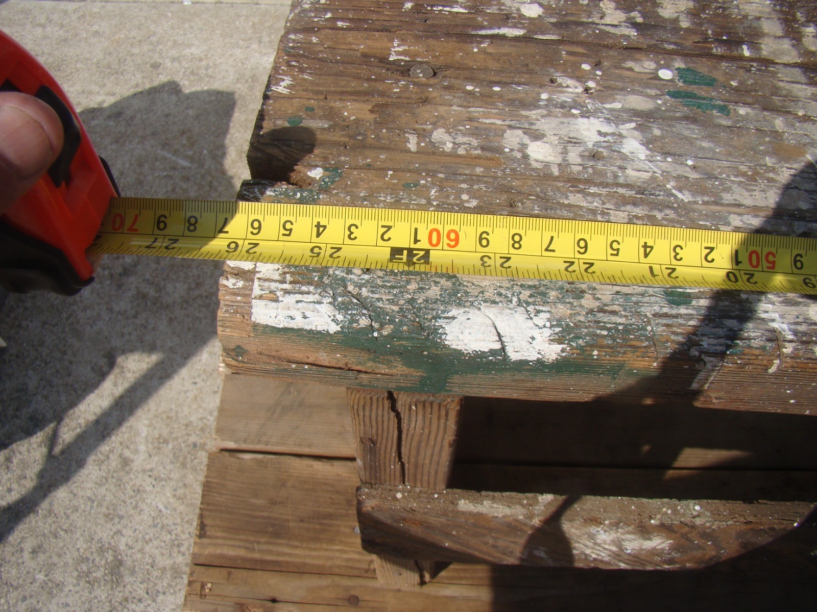 Antique Folk Art Wooden Stool / Bench Splatters of Old Paint Patina.