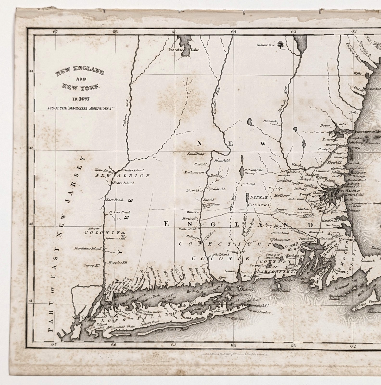 1830 LONG ISLAND ~ MASSACHUSETTS ~ RHODE ISLAND ~ CONNECTICUT Map ORIGINAL