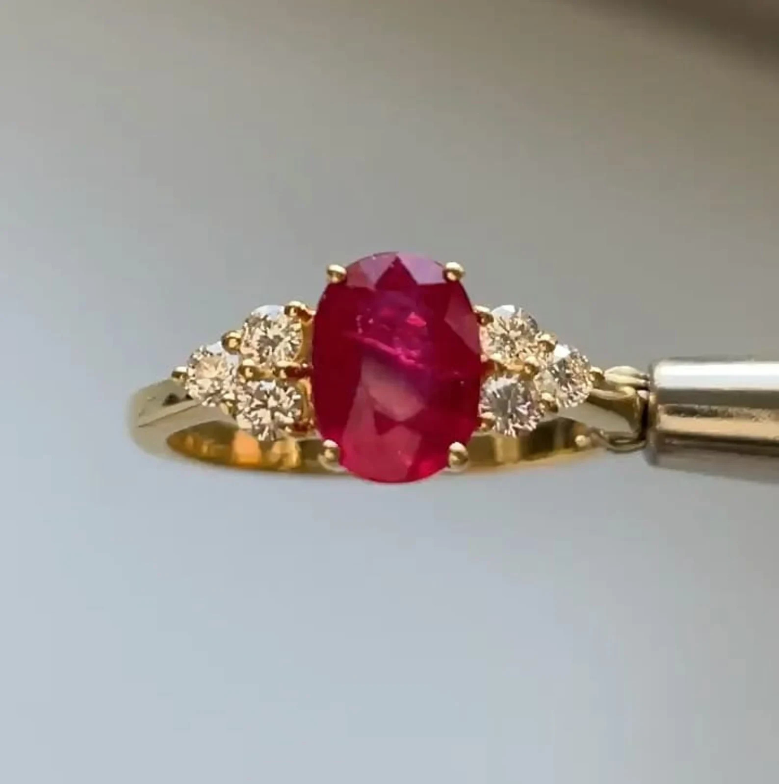 2.54 Ct Oval Cut Natural Ruby And Diamond Ring 14K Yellow Gold Size 8