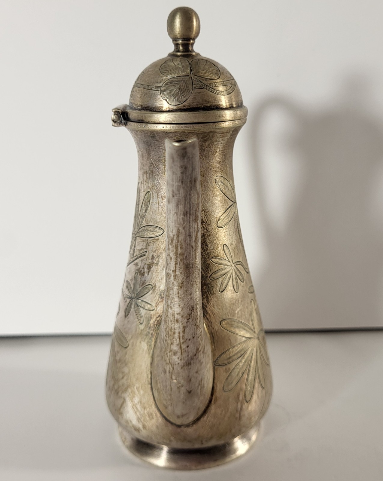 Small Lidded Pitcher Sandrick Slovakia Early 1900’s Etched Silverplate Clover