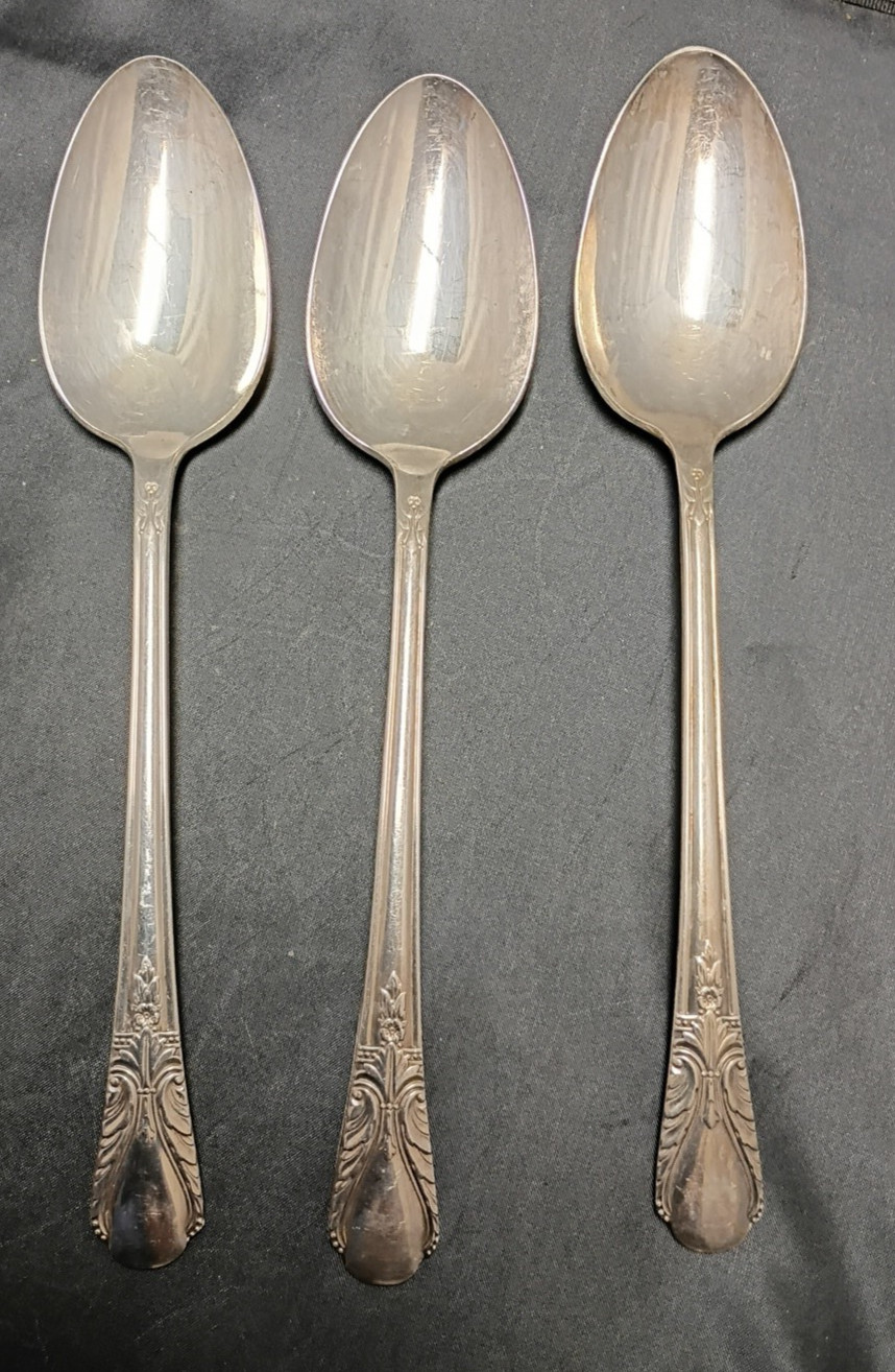 Vintage Lot 3 WM Rogers Silverplate Avalon Cabin Serving Spoons 8.5″ Original