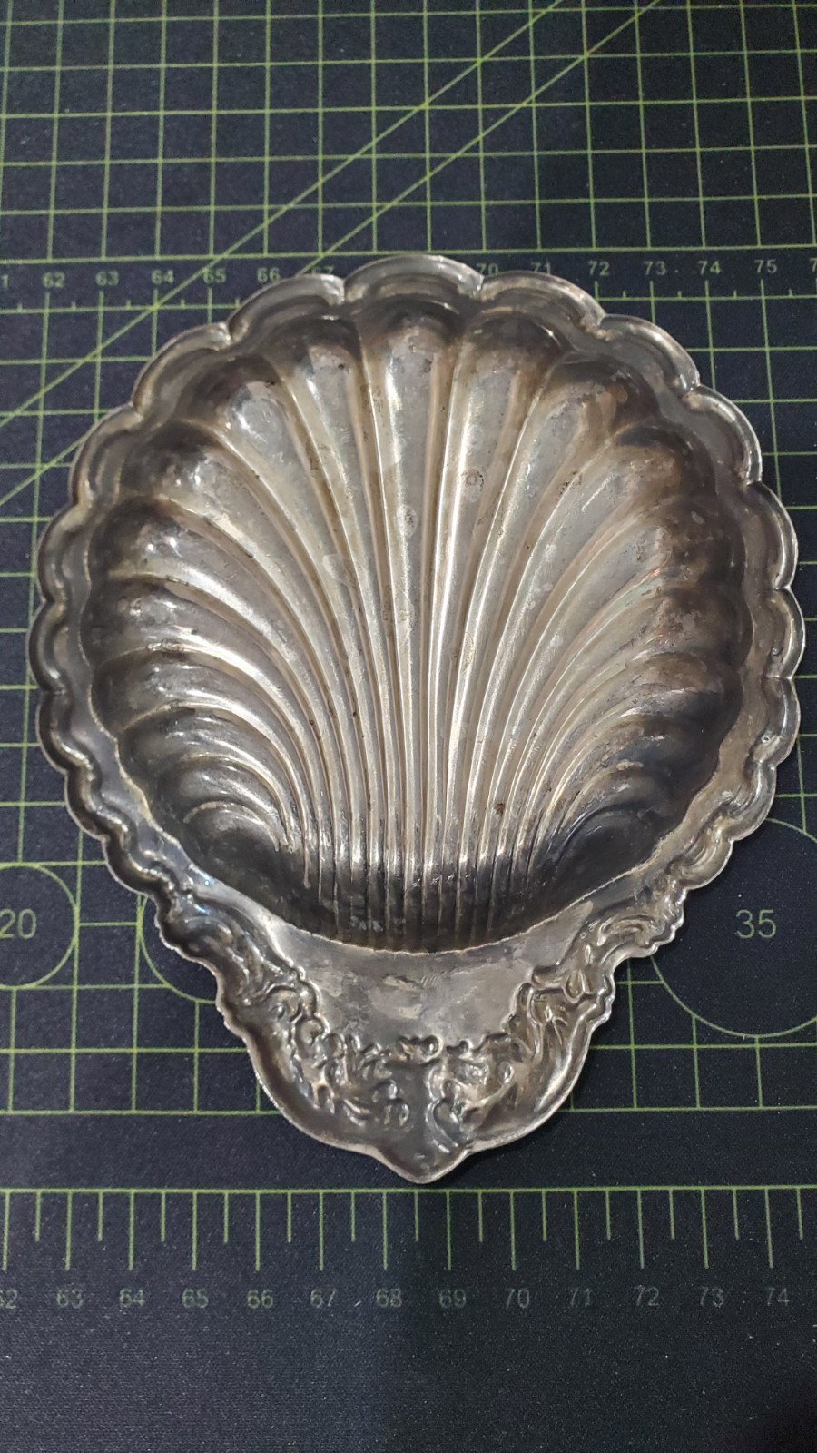 Vintage Silverplate Scallop Shell Dish – Coastal Catchall – Ornate Scroll Handle