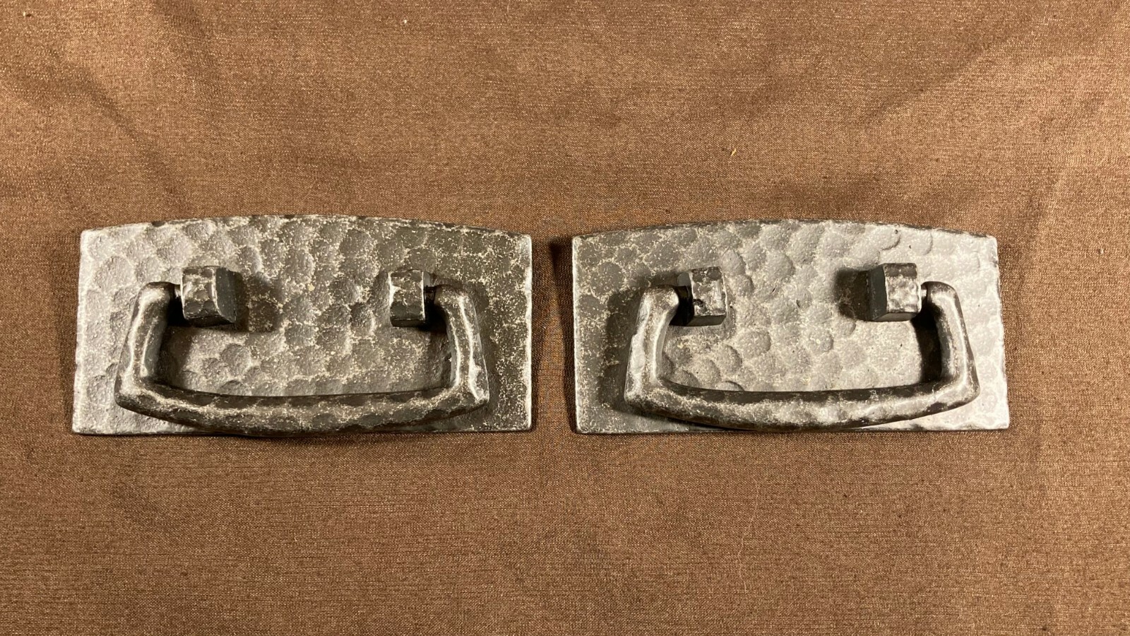 Pair Bail Pull Solid Cast Bass Hammered Pewter Finish Mission Arts Crafts Style
