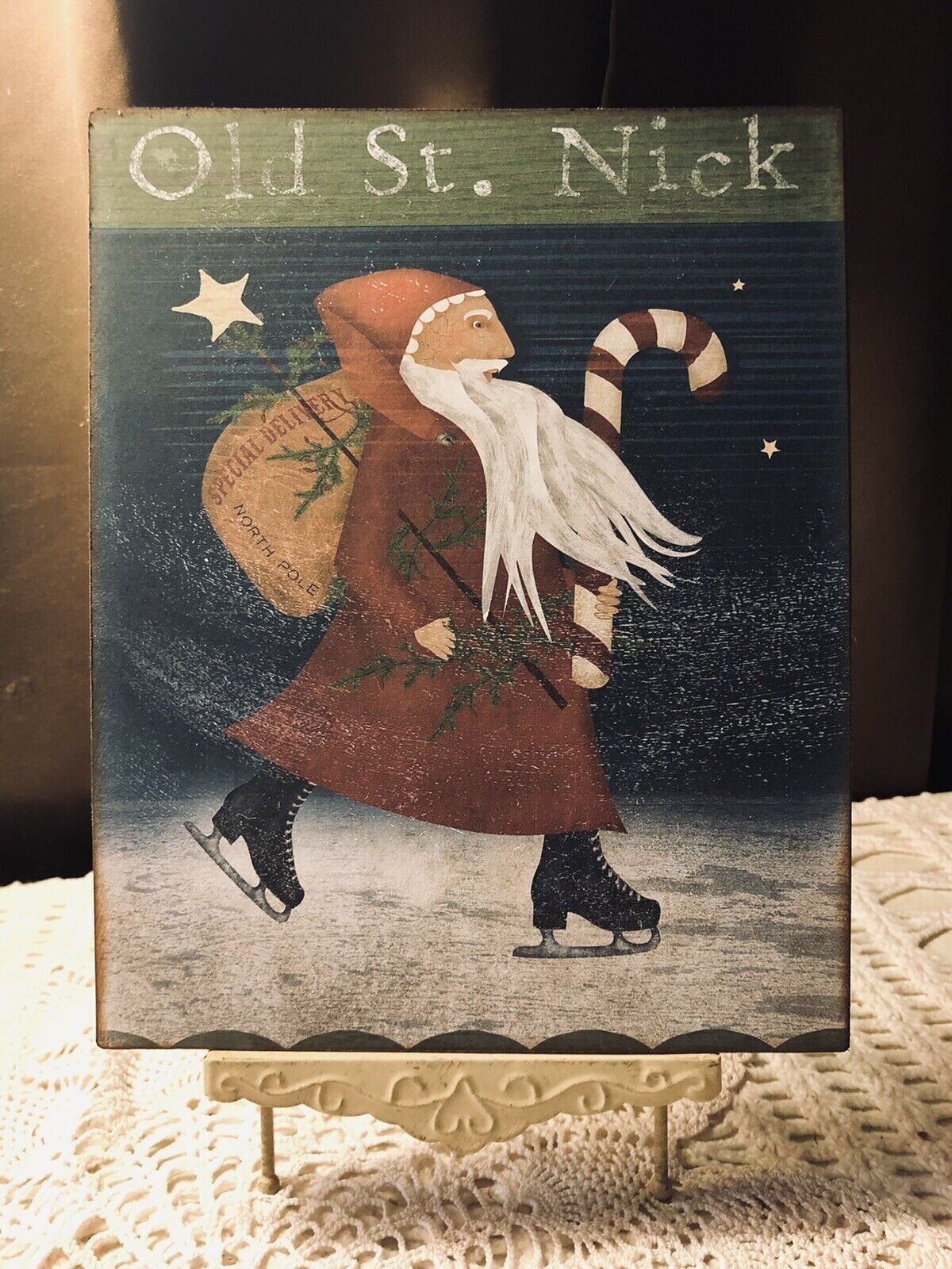 PRIMITIVE Folk Art SANTA , Artist Canvas Board Sign #7