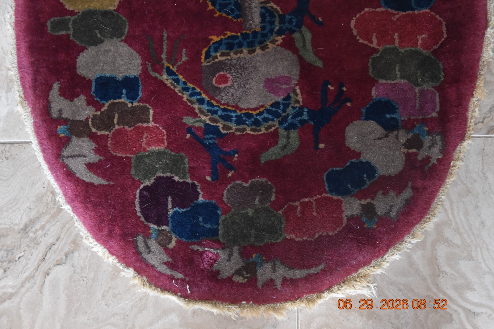 Antique 1920s Art Deco Chinese Dragon on Vase Knotted Floral Wool 26″ x 48″ Rug