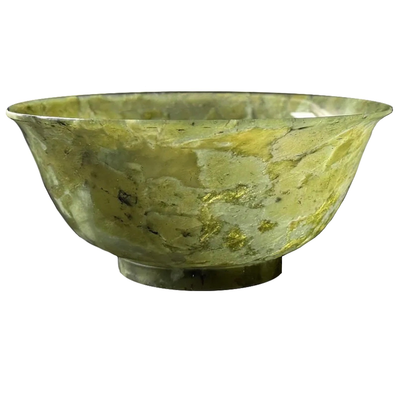 Antique Chinese Carved Spinach Jade Bowl 5″ diameter