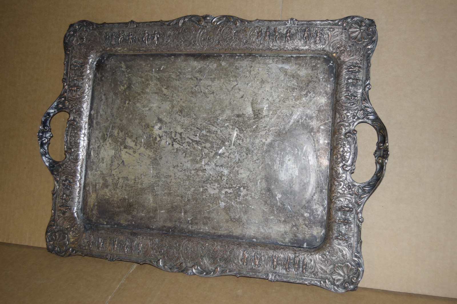 Vintage Colonial Silver Plated Copper Serving Platter Tray 20″ x 14″ *READ