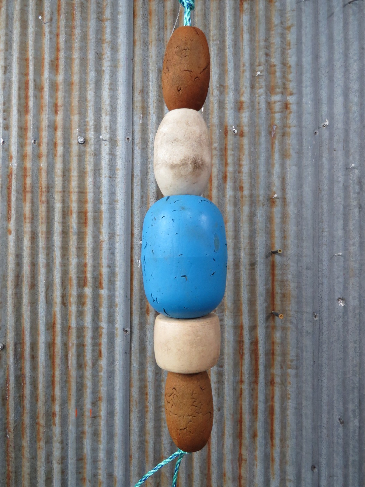 5 Old Fish Net Floats 24+ Inches Long Fishing Buoys Bouys Tiki Hut Bar -(SF384)