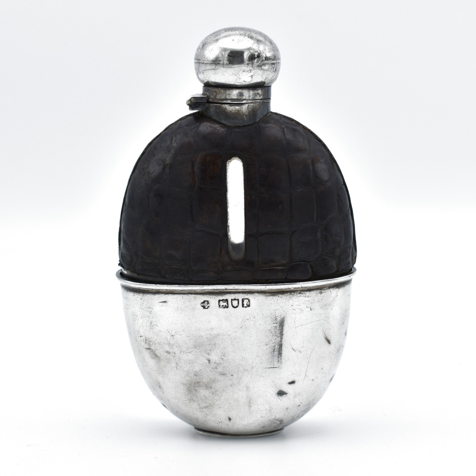 Edward VII Sterling Silver Leather Hip Flask Spirit Flask 1901