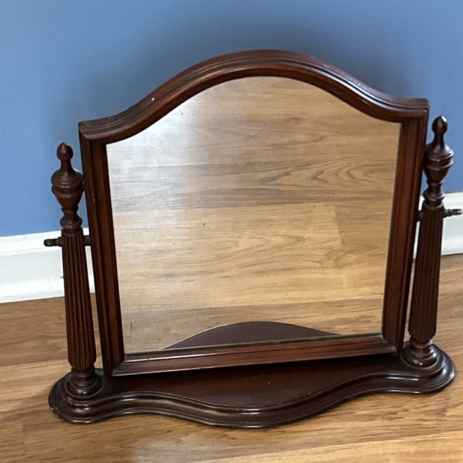 Antique Vtg Old Wood Vanity Shaving Stand Dresser Table Top Swivel Mirror 19×20