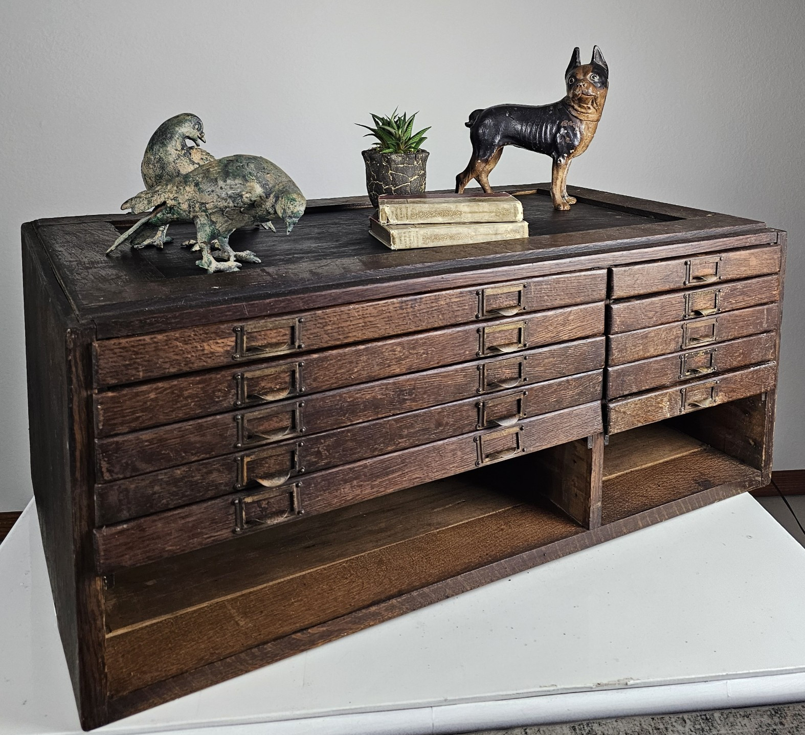 Antique Wood Filing Cabinet Apothecary Style Industrial Storage Organizer Rustic