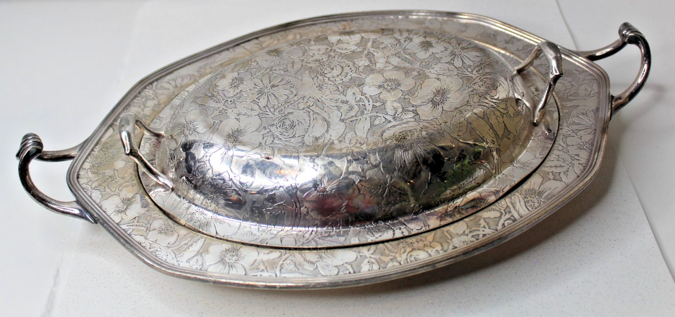 Vintage Tapestry Silverplate Covered Ornate Oval Dish With Lid Embossed Floral