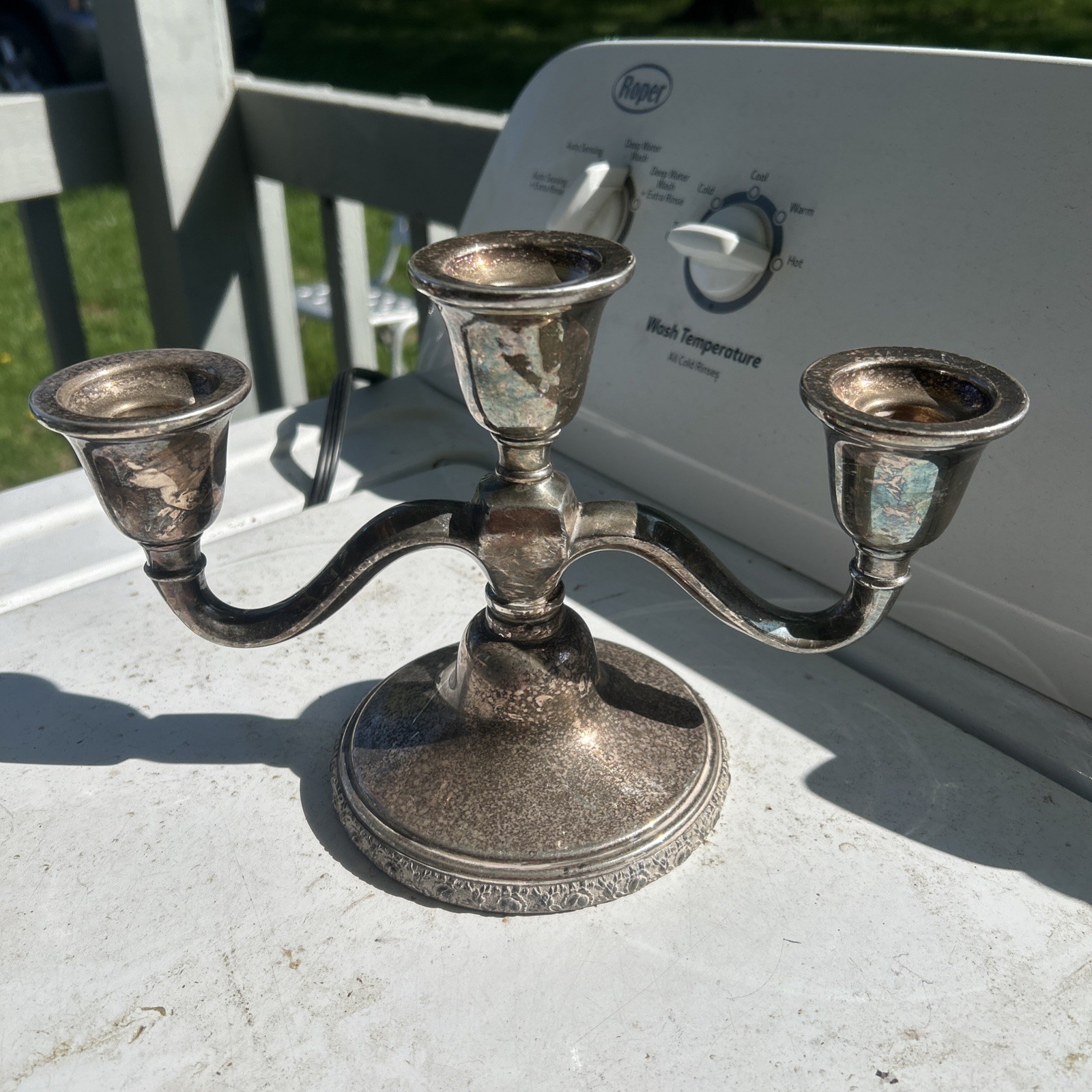 ANTIQUE ACADEMY SILVER PLATED ON COPPER CANDELABRAS 9.5 X 7 INCH