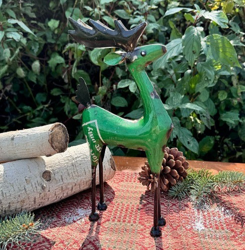 NEW Primitive REINDEER GREEN RECYCLED METAL WINTER CHRISTMAS 11.5″Tx6″Wx2″D