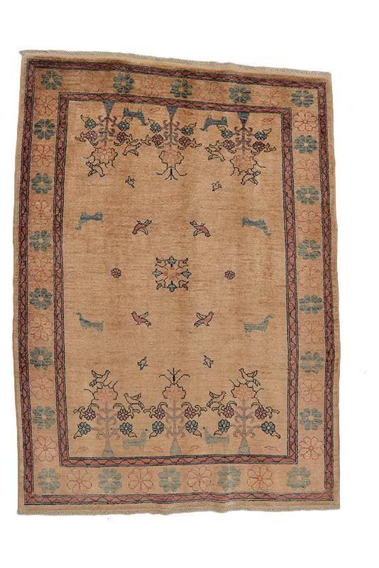 Neutral Rustic Afghan 4′ 9″ x 6′ 8″ Hand Knotted Area Rug
