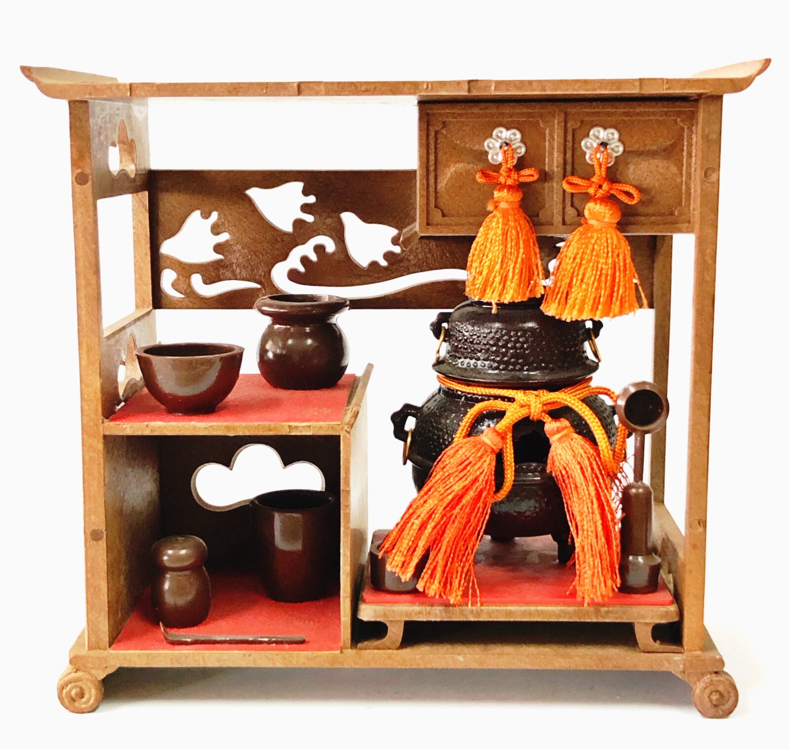 Japanese Hina Doll Tea Ceremony Set Vtg Dollhouse Chadougu Furniture Display T8