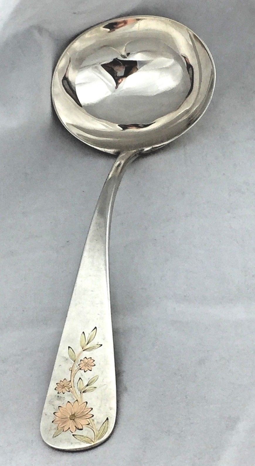 Dominick & Haff Mixed Metals Sterling w/ Copper & Brass Inlay Floral Gravy Ladle
