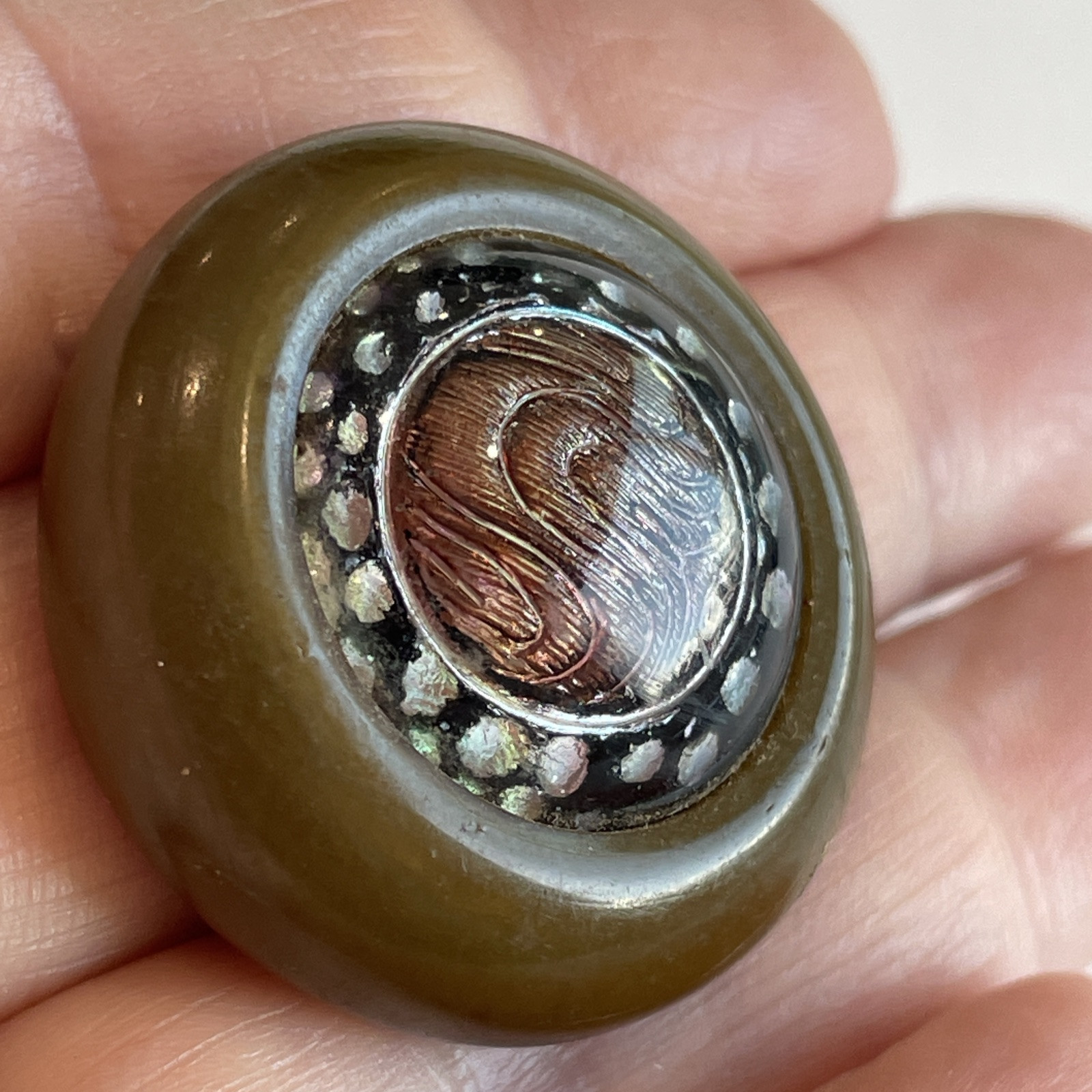 Mixed Material Antique Button 1 1/4”