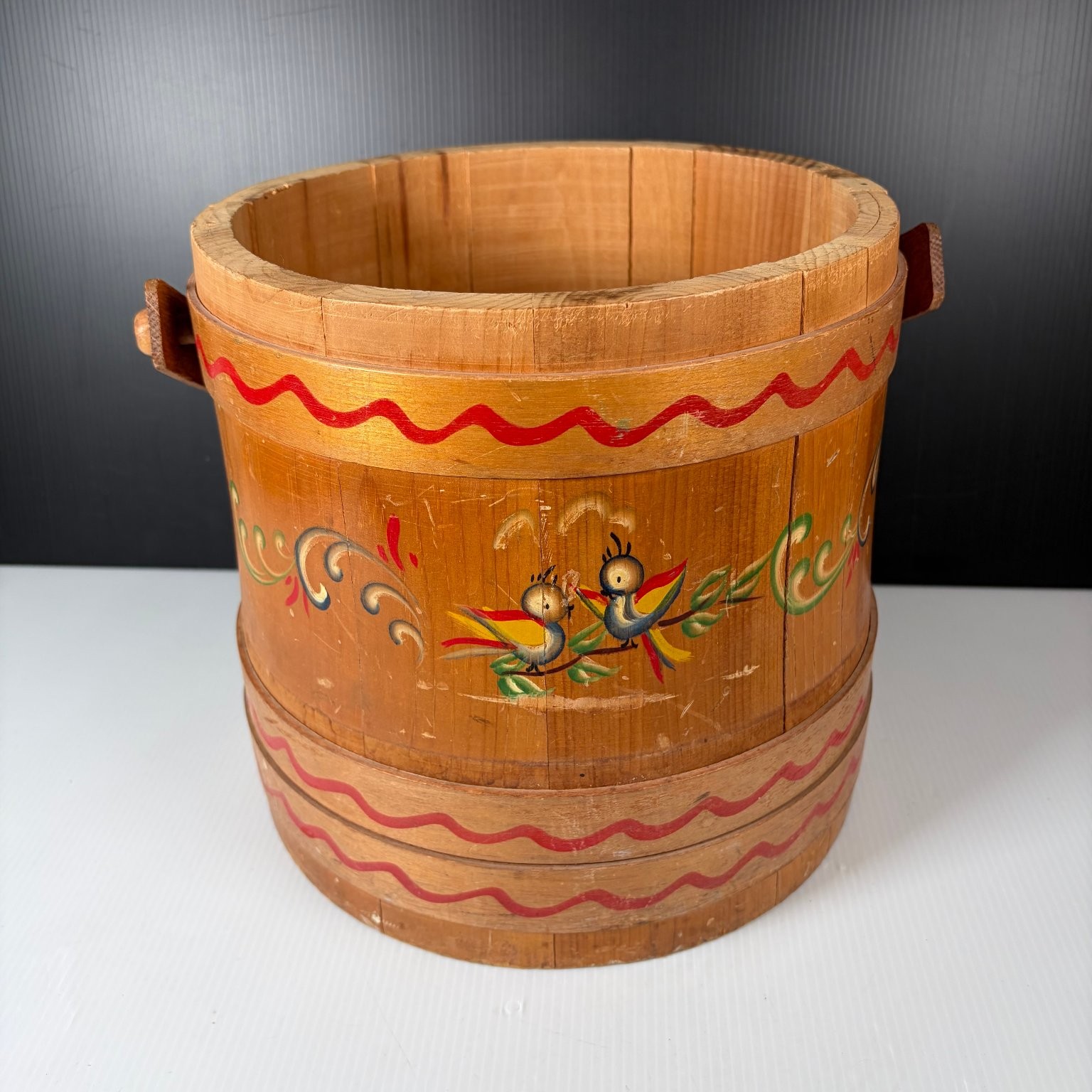 Amish Dutch American Hand Painted Wooden Firkin Bucket Wood Woodcroftery No Lid