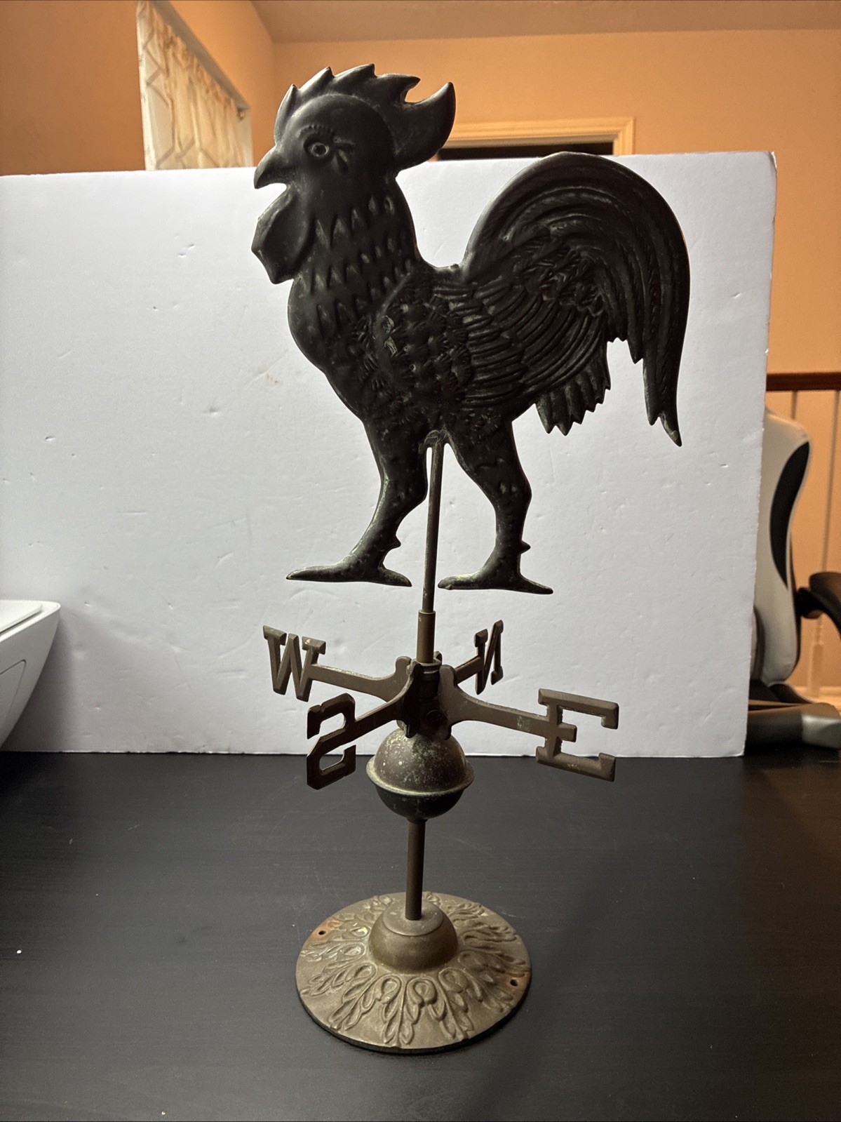 Vintage Weathervane Directional Rooster Top Brass 19 Inches Tall