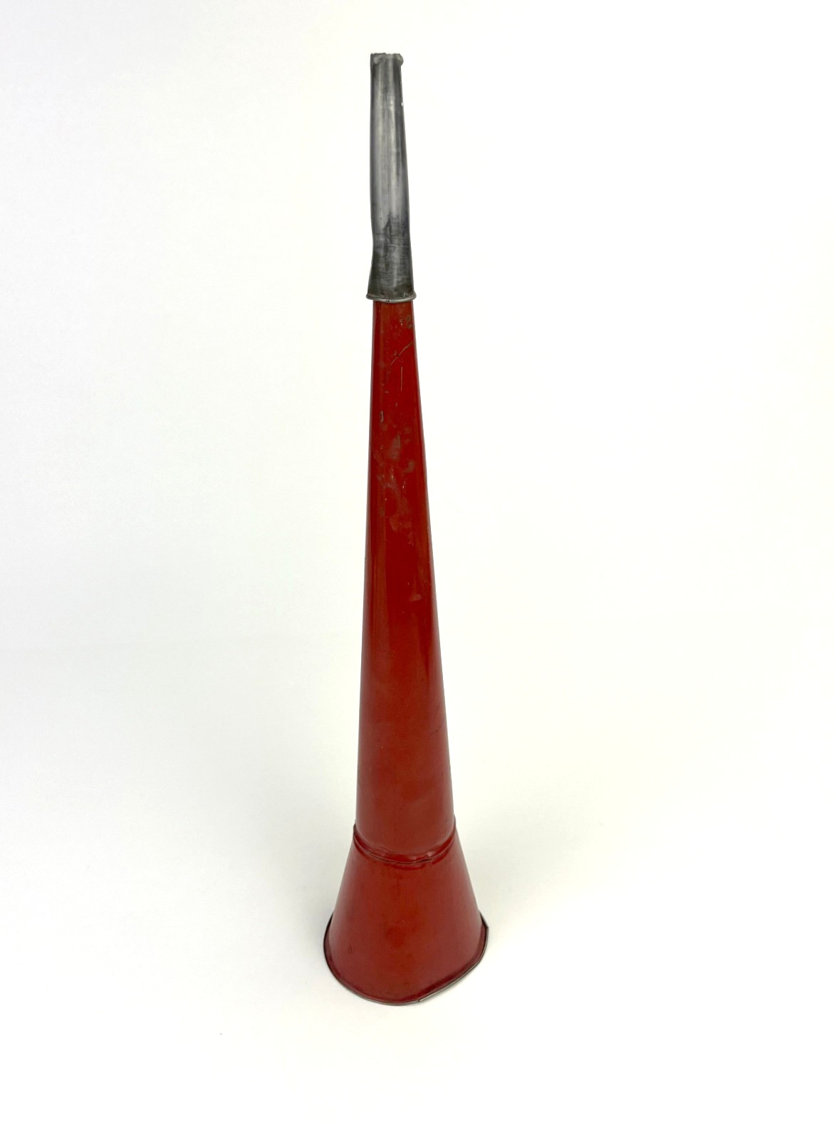 Antique Primitive Tin Horn Red Paint Metal Signal Trumpet Folk Art Decor
