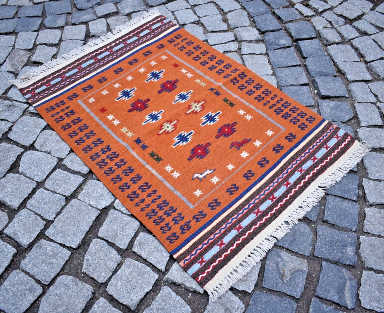 Turkish Rug 2’3” x 3’3” ft Anatolian Embroidered Woven Cicim Wool Area Kilim