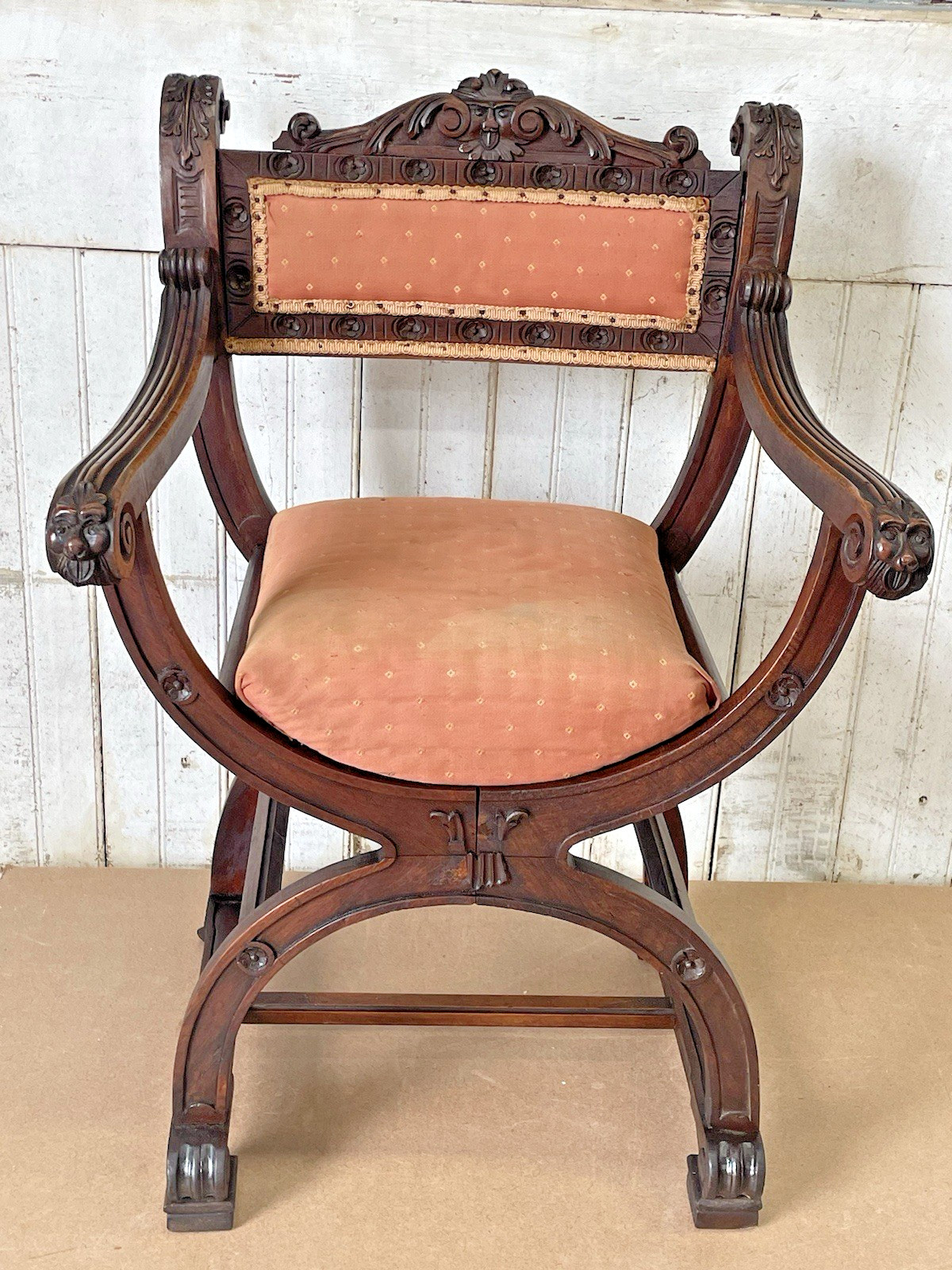 Antique Carved Face Arm Chair Walnut Late 19th Century
