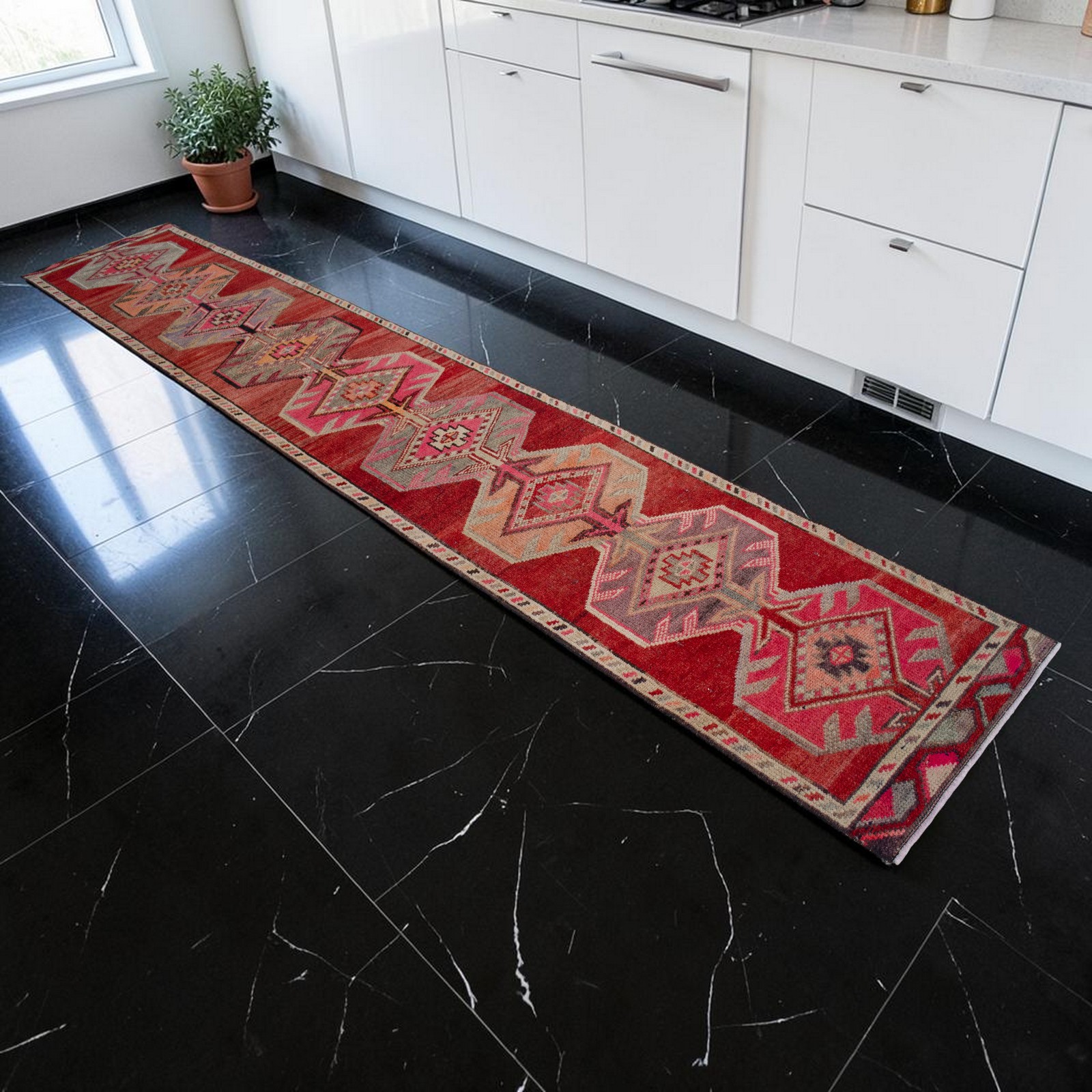 2×14 ft Runner Hand Knotted EXTRA LONG Runner Rug Vintage Handmade Turkish Rug