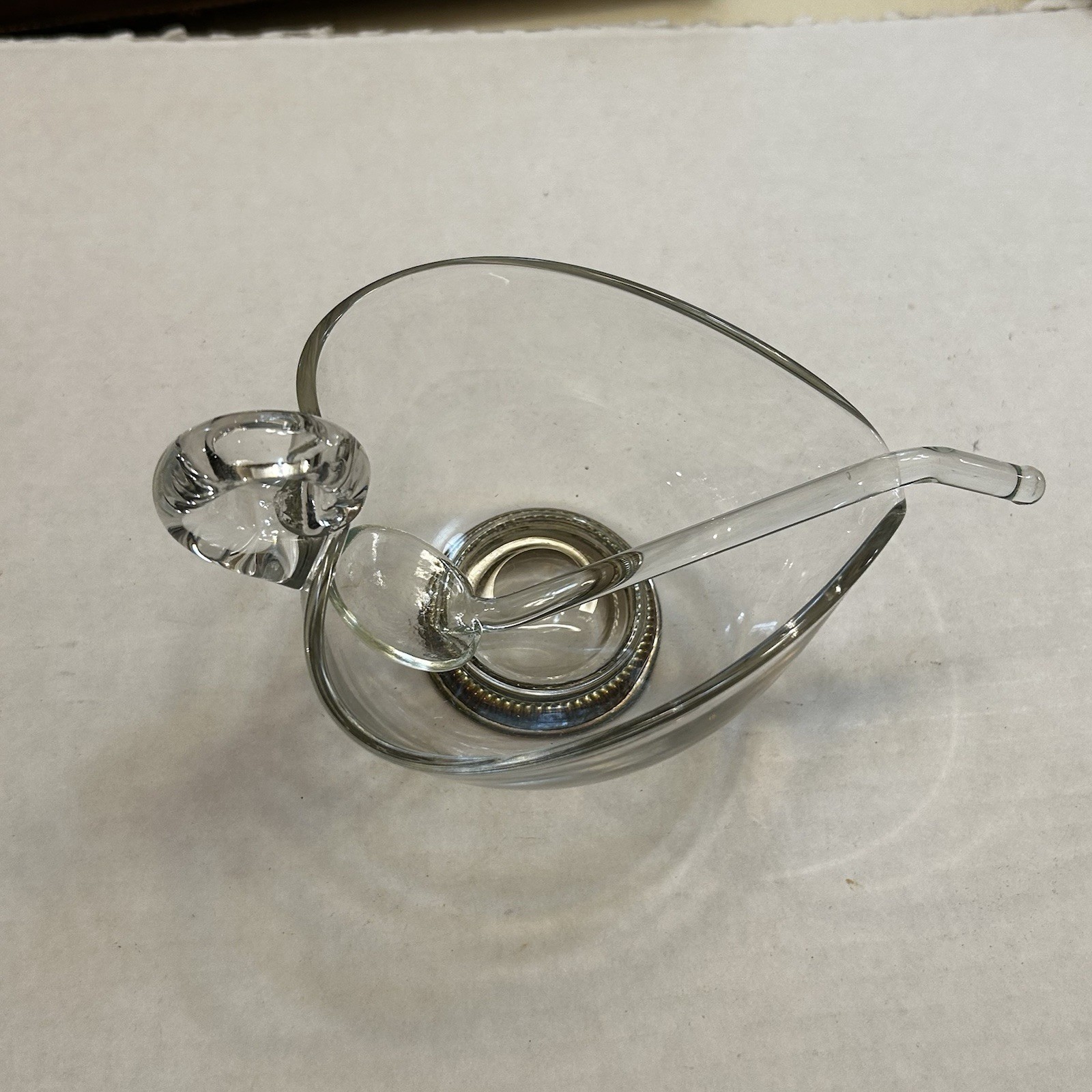 Frank M Whiting & Co Glass Creamer Sauce Gravy Boat W/Spoon Sterling Base Mark